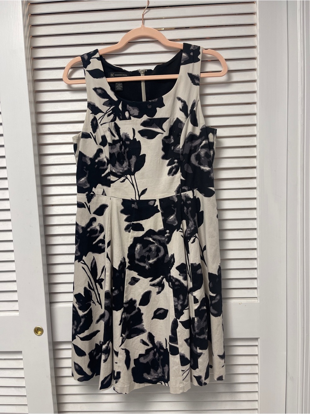INC International Concepts Cream Midi Dress with Black Floral Print
